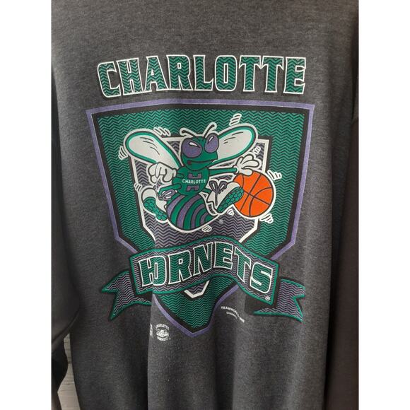 VTG 1993 Charlotte Hornets Teamwork Varsity Button Up Sweatshirt Jacket - Picture 6 of 11